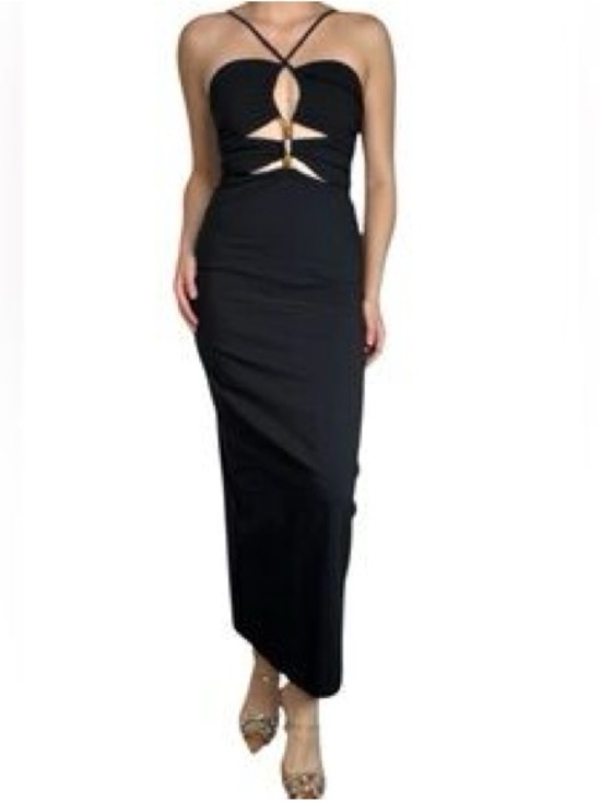 ZARA Black Cut-Out Midi Dress with Appliqué Bloggers Favourite Maxi Summer - Picture 12 of 16